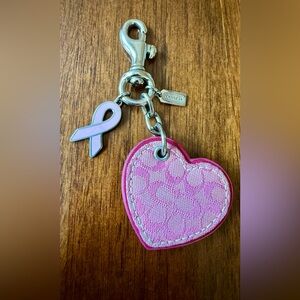 Coach Breast Cancer Awareness Key Fob Bag Charm Heart Signature Cs Ribbon